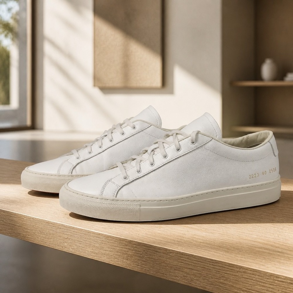 Common Projects Achilles Retro Low Grained Leather Sneakers Burgundy Sole US 7